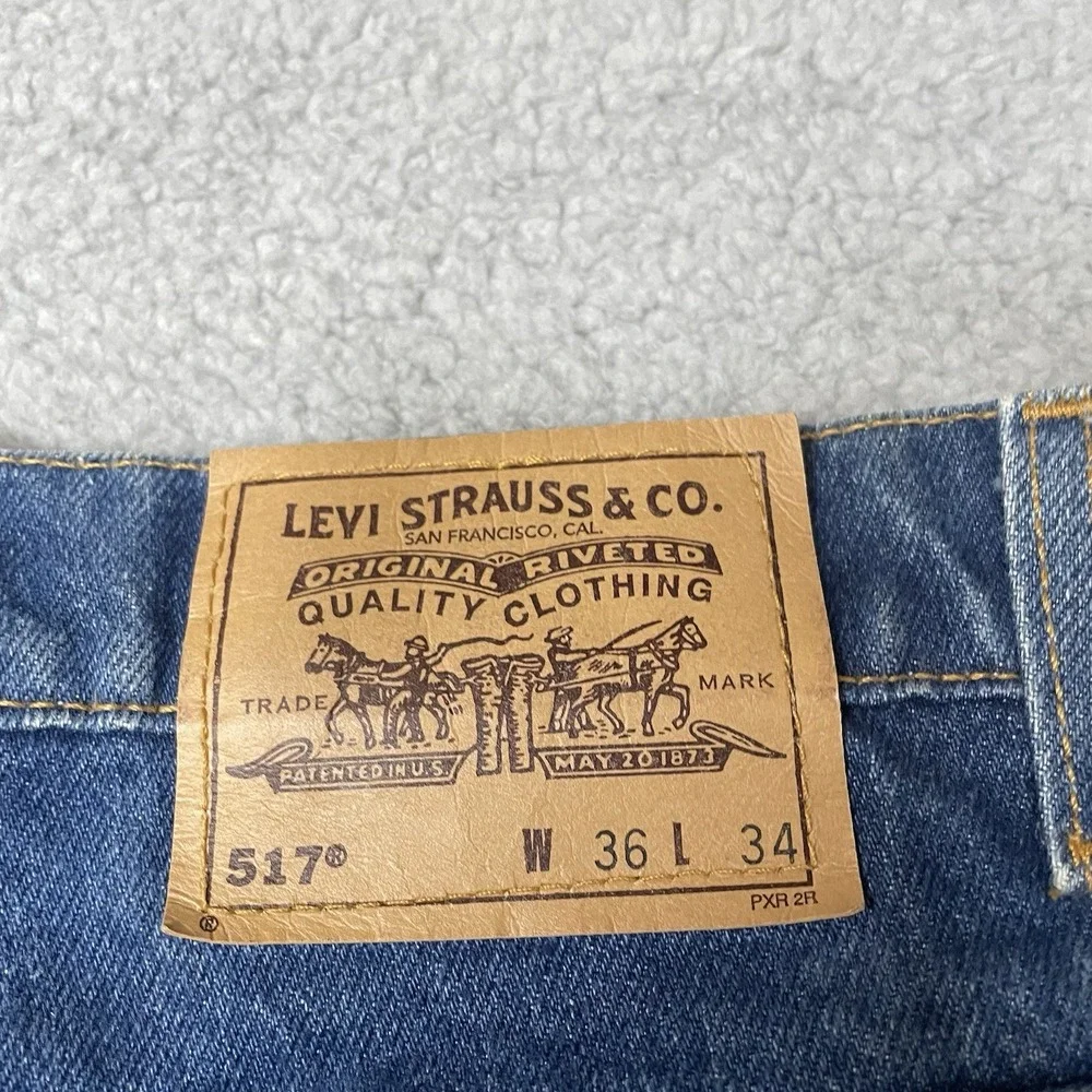 Vintage 90s Levis Jeans Mens 36x34 Blue Denim 517 Boot Cut Orange Tab Made M USA